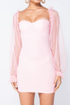 Pink Sheer Puff Sleeve Bustier Mini Dress