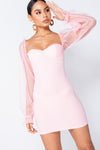 Pink Sheer Puff Sleeve Bustier Mini Dress