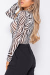 Zebra Print Mesh High Neck Bodysuit