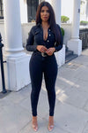 Washed Black Denim Western Belt Jumpsuit