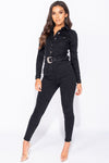 Washed Black Denim Western Belt Jumpsuit