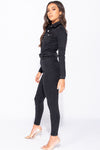 Washed Black Denim Western Belt Jumpsuit