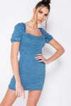 Light Wash Denim Bustier Bodycon Mini Dress
