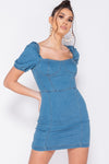 Light Wash Denim Bustier Bodycon Mini Dress