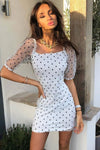White Polka Dot Sheer Puff Sleeve Mini Dress