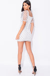 White Polka Dot Sheer Puff Sleeve Mini Dress