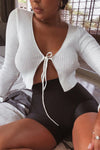 Black Tie Front Ribbed Cropped Cardigan