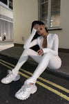 White Zip Front High Neck Jumpsuit