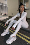 White Zip Front High Neck Jumpsuit