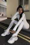 White Zip Front High Neck Jumpsuit