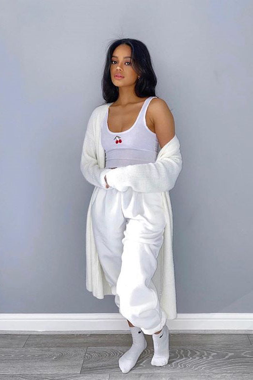 White Cherry Embroidered Ribbed Crop Top