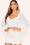 White Mesh Polka Dot Puff Sleeve Crop Top