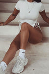 White Ribbed High Cut Side Tie Bodysuit