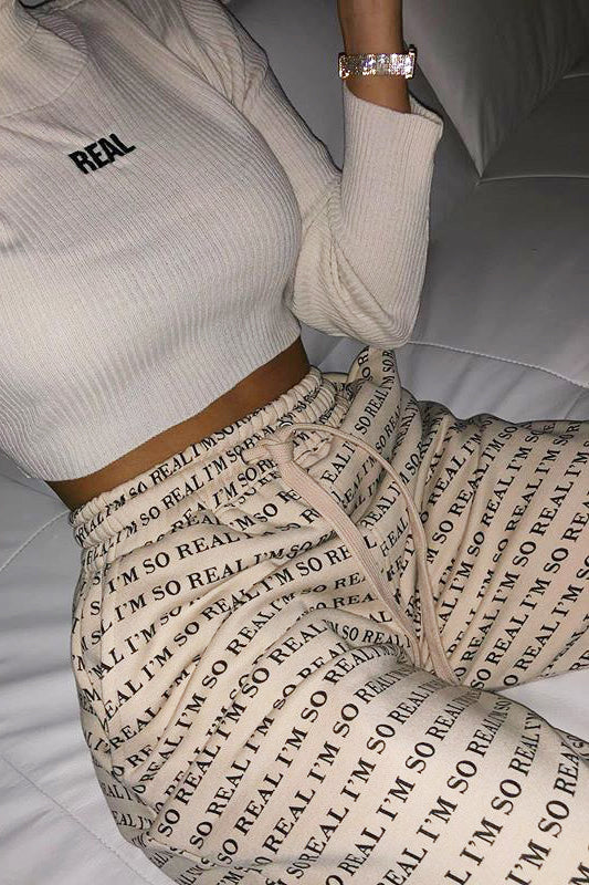 Cream I'm So Real Drawstring Joggers
