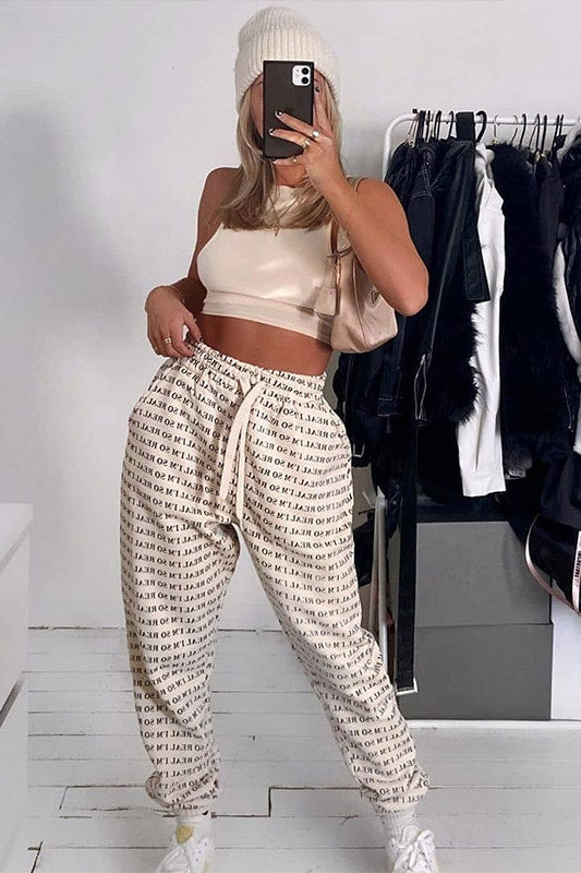 Cream I'm So Real Drawstring Joggers