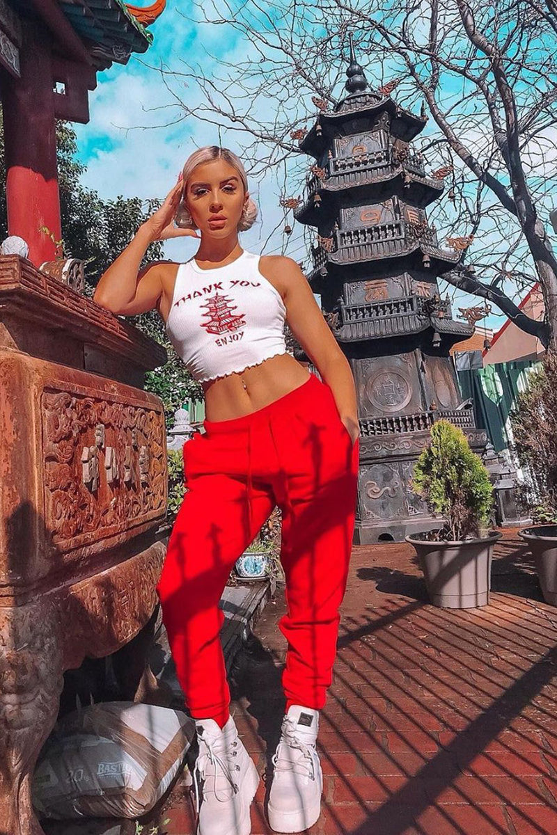 White Thank You Enjoy Crop Top