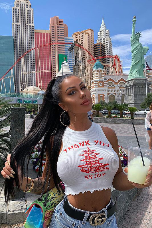 White Thank You Enjoy Crop Top