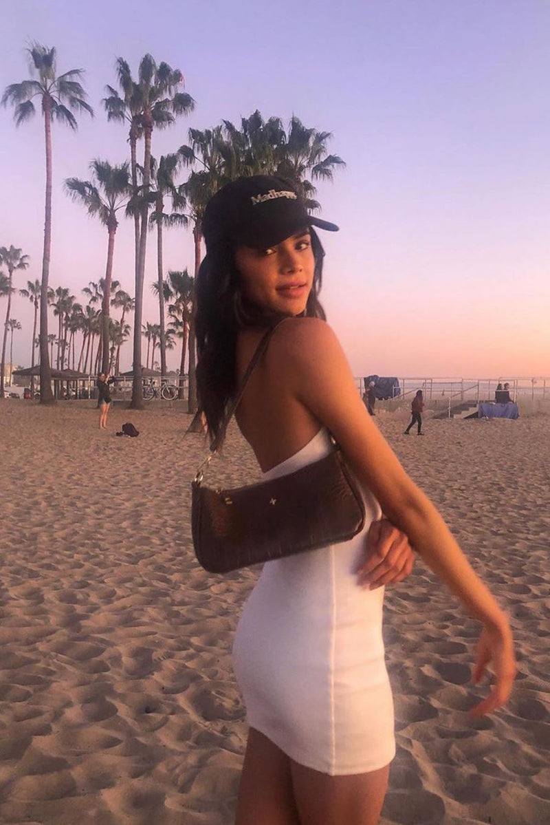 White Ribbed Halterneck Mini Dress