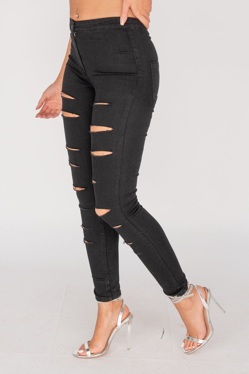 Black Multi Ripped High Waisted Jeans