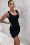 Black Ribbed Scoop Neck Mini Dress