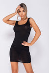 Black Ribbed Scoop Neck Mini Dress