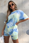 Blue Tie Dye Print T-Shirt & Shorts Co-Ord Set