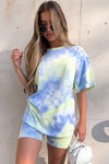 Blue Tie Dye Print T-Shirt & Shorts Co-Ord Set