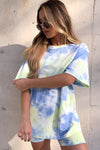Blue Tie Dye Print T-Shirt & Shorts Co-Ord Set