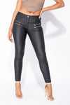 Black High Waisted Coated Zip Skinny Jeans