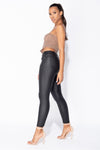 Black High Waisted Coated Zip Skinny Jeans