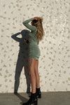 Sage Ribbed Ruched Long Sleeve Mini Dress