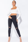 Washed Black Knee Ripped High Waisted Jeans