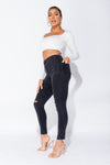 Washed Black Knee Ripped High Waisted Jeans