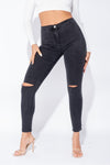 Washed Black Knee Ripped High Waisted Jeans