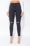 Washed Black Knee Ripped High Waisted Jeans