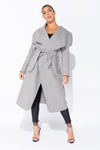 Light Grey Oversized Belted Waterfall Coat