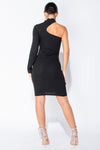 Black Ribbed One Shoulder Choker Mini Dress