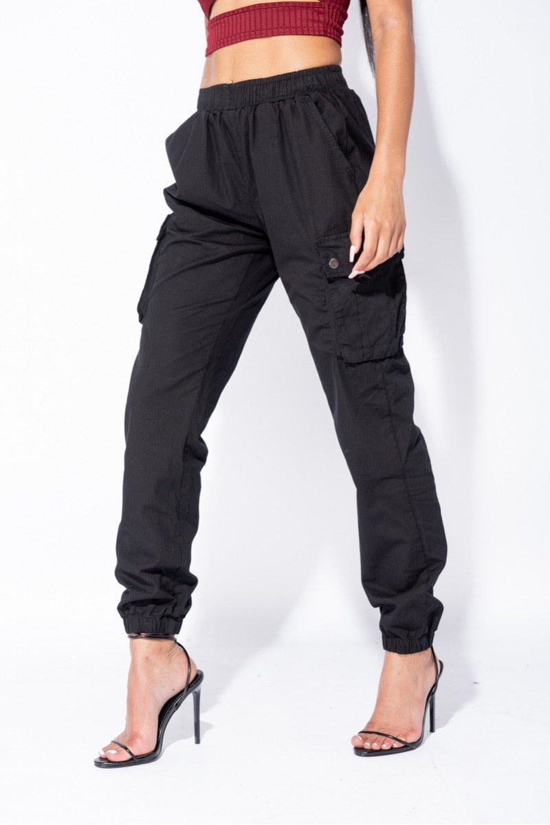 Black Pocket Detail Cargo Trousers