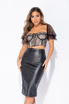 Black Faux Leather High Waisted Midi Skirt