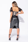 Black Faux Leather High Waisted Midi Skirt
