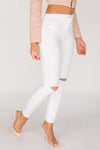 White Knee Slash High Waisted Jeans