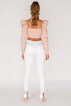 White Knee Slash High Waisted Jeans