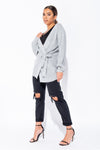 Light Grey Knitted Tie Front Mid Length Cardigan
