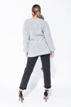 Light Grey Knitted Tie Front Mid Length Cardigan
