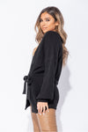 Black Knitted Tie Front Mid Length Cardigan