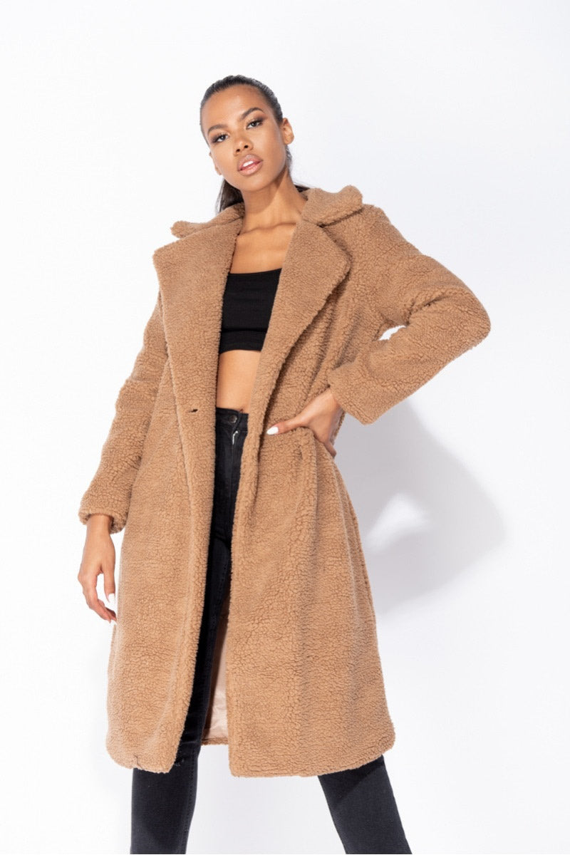 Mocha Longline Borg Teddy Coat