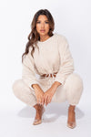 Beige Teddy Borg Top & Joggers Loungewear Set