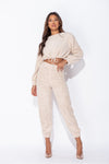 Beige Teddy Borg Top & Joggers Loungewear Set