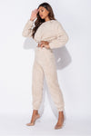 Beige Teddy Borg Top & Joggers Loungewear Set