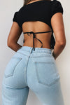 Black Plunge Neck Frill Hem Crop Top